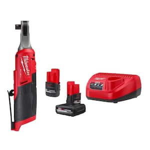 M12 FUEL 12-Volt Lithium-Ion 3/8 in. Cordless Ratchet with High Output 5.0/2.5 Ah Batteries and Charger