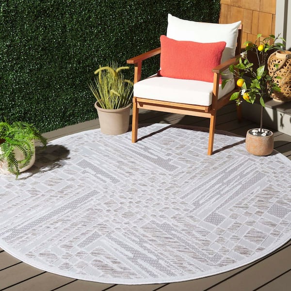 Stella Ivory/Beige 7 ft. x 7 ft. Abstract Geometric High-Low Indoor/Outdoor Round Area Rug