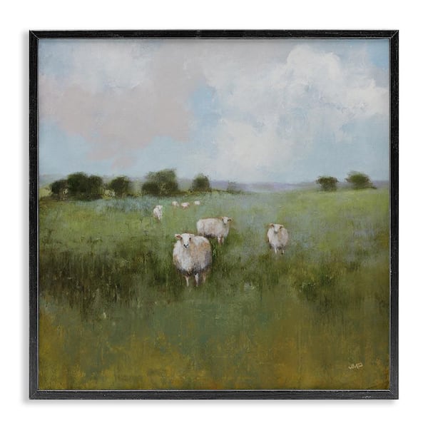 Quiet Pasture with Sheep by Julia Purinton Black Framed Nature Giclee Art Print 24 in. x 24 in.