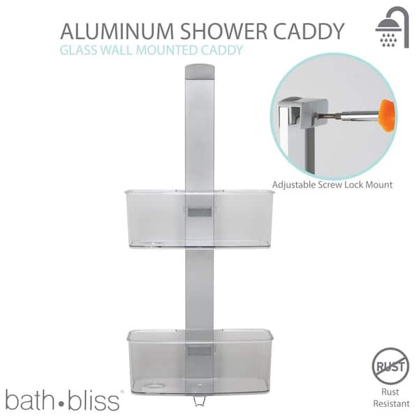 Bath Bliss Adjustable Rust Proof Aluminum 2 Tier Glass Door Shower Caddy - Silver