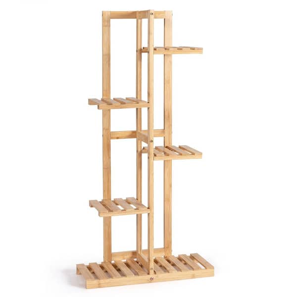 Costway 5 Tier 6 Potted Plant Stand Rack Bamboo Wood Display Shelf for Patio Yard