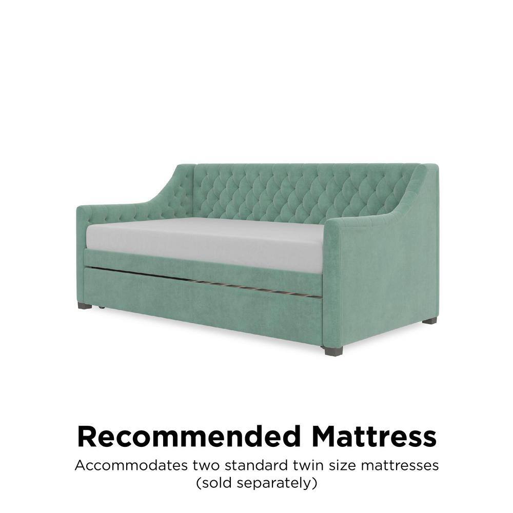 Teal Velvet Twin Daybed with Tufted Upholstery and Trundle