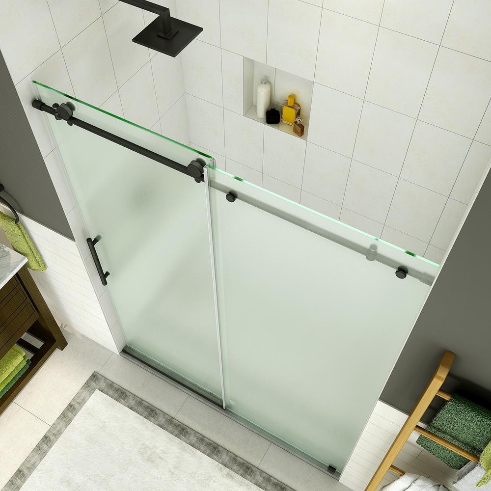 Coraline 60" x 76" Matte Black Frameless Sliding Shower Door