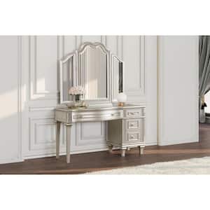 Evangeline 1-Piece Silver and Ivory Makeup Vanity Table with 4-Drawer