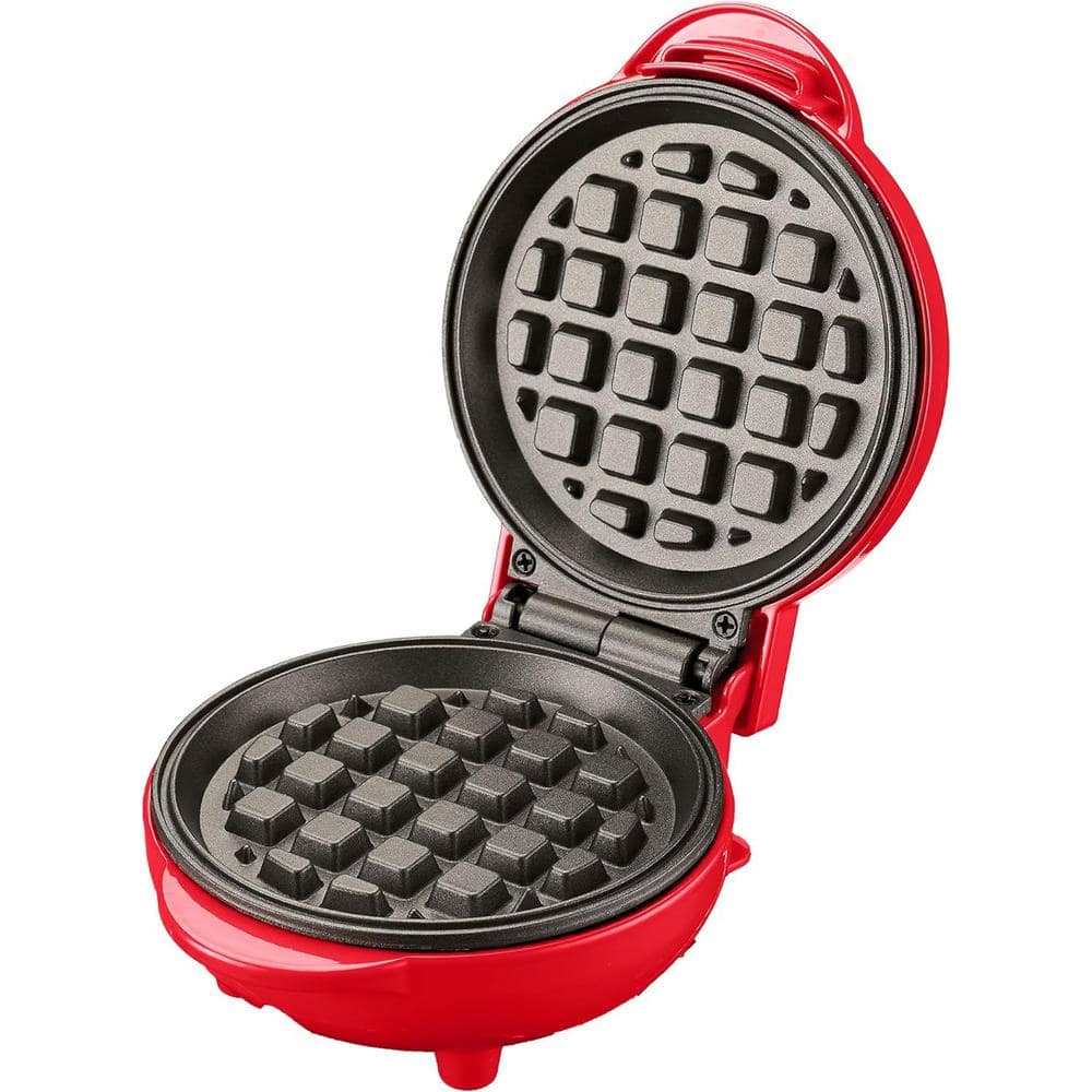 OVENTE 500 W Single Waffle Electric Mini Non Stick Coating Waffle Pancake Maker, Waffle Maker, Red WM215R