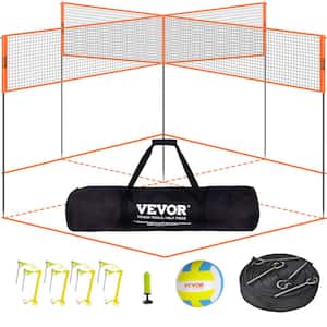 4-Way Volleyball Net Adjustable Height Badminton Net Set Outdoor Portable Volleyball Net with Carrying Bag
