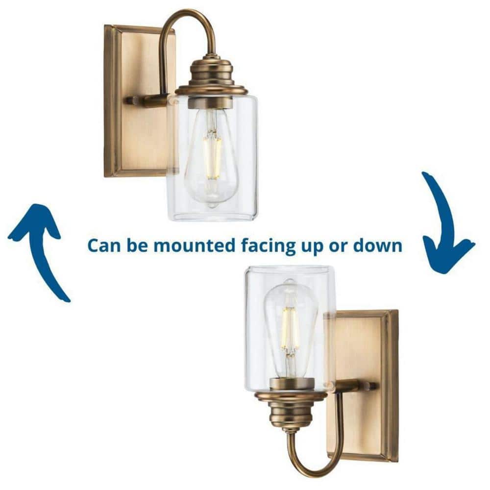 Aiken Vintage Brass Bath Vanity Light with Clear Glass Shade