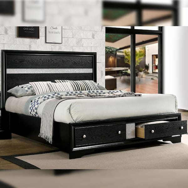 Furniture of America Demartin Black Wood Frame King Platform Bed with  Storage IDF-7223BK-EK - The Home Depot