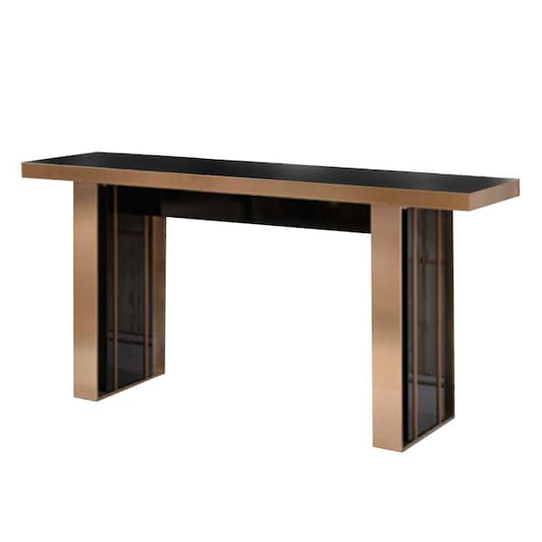 Benjara Black and Gold Glass Top 18 in. Sideboard with Metal Frame