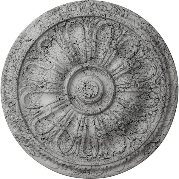 Ekena Millwork 5/8 in. x 15-3/4 in. x 15-3/4 in. Polyurethane Kirke Ceiling Medallion, Ultra Pure White Crackle