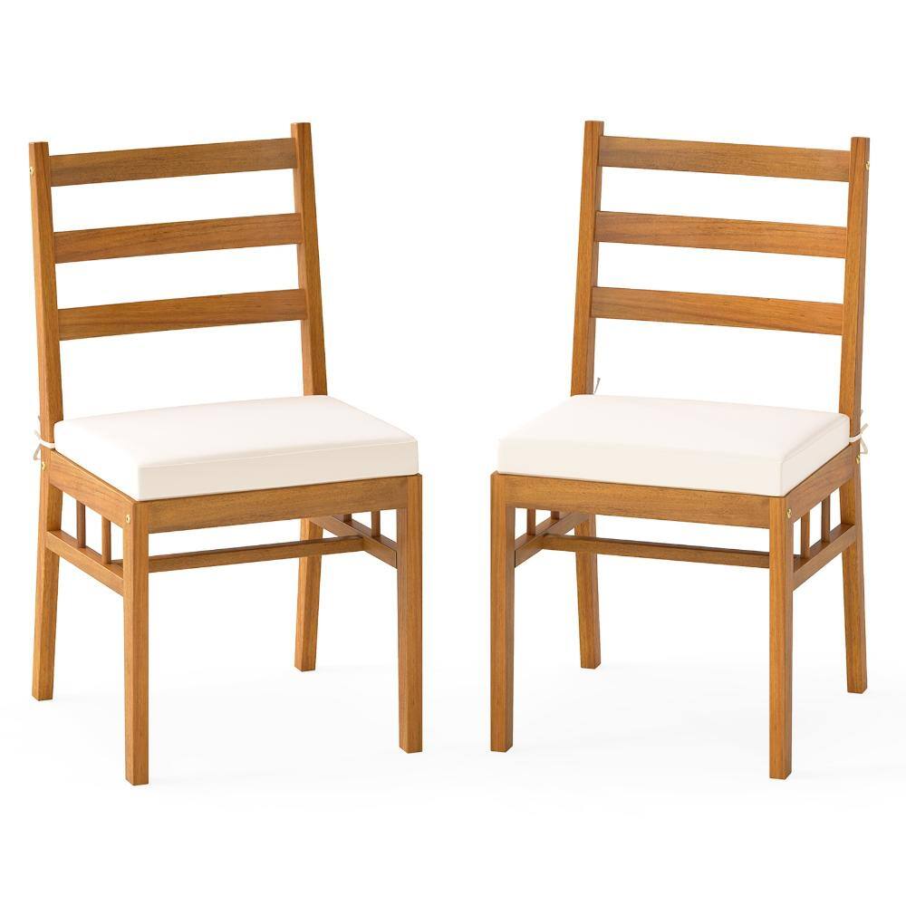 Set of 2 Acacia Wood Armless Patio Dining Chairs with Rope Seats, Cushions and 400 lb. Capacity, White price history on PriceWatchPro