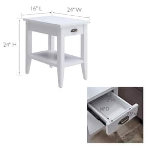 Laurent Collection 16 in. W x 24 in. H White Wood Chairside Table with Drawer and Shelf
