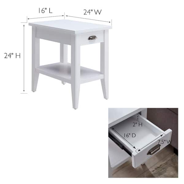Laurent Collection 16 in. W x 24 in. H White Wood Chairside Table with Drawer and Shelf