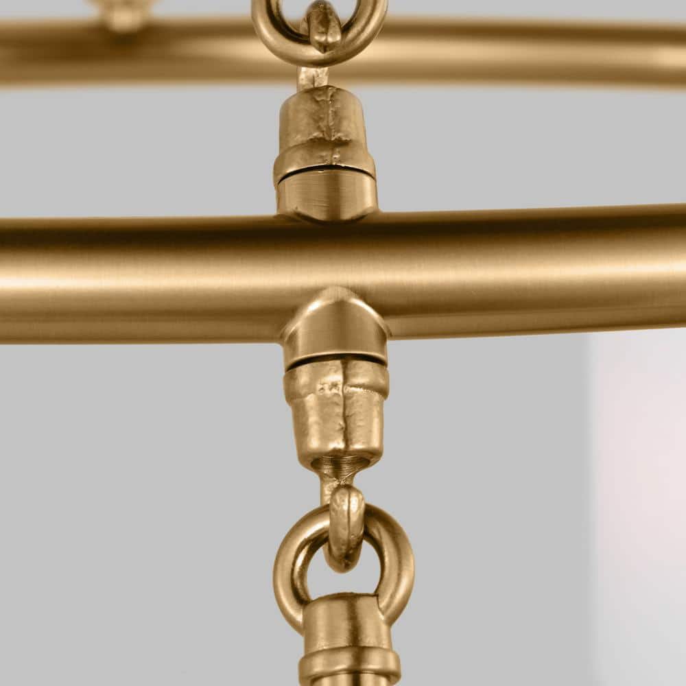Egmont Satin Brass 9-Light Chandelier with White Linen Shades