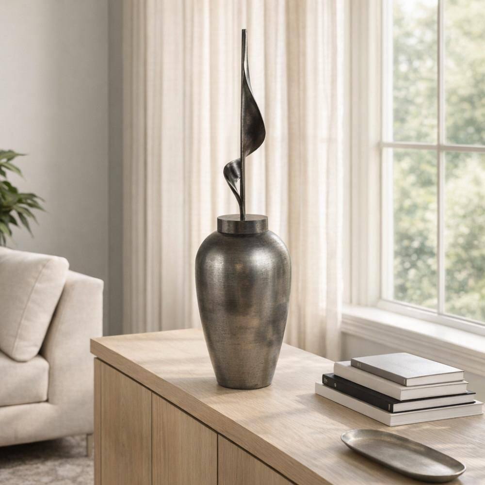 Gray Gunmetal 10 in. x 33 in. Glass Sophisticated Decorative Table Vase with Metal Topper price history on PriceWatchPro