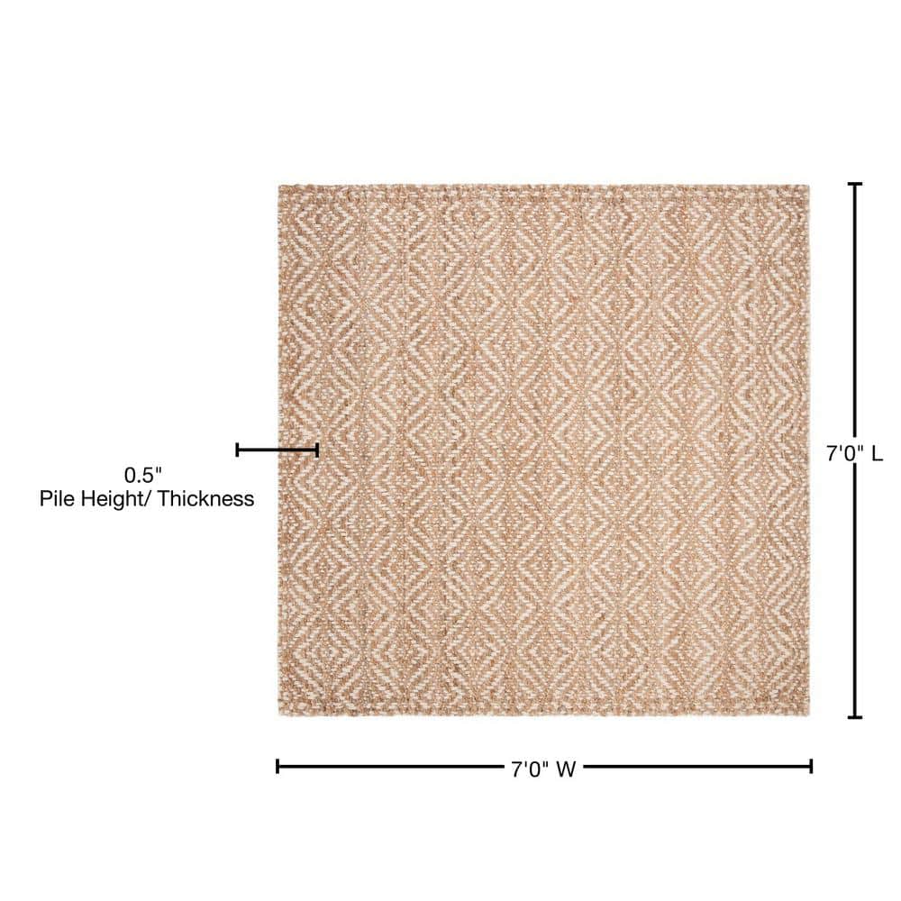 Ivory Natural Fiber 7' x 7' Square Hand-Knotted Rug