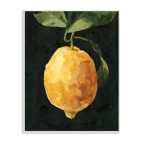 Stupell Industries "Abstract Yellow Lemon on Vine Pop over Black" by Emma Caroline Unframed Drink Wood Wall Art Print 13 in. x 19 in.