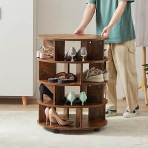 31.1 in. H x 23.6 in. W Round Pushable Brown Wood Shoe Storage Cabinet on wheels