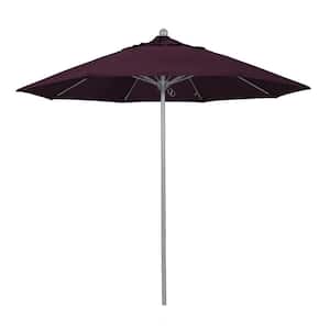 9 ft. Gray Woodgrain Aluminum Commercial Market Patio Umbrella Fiberglass Ribs and Push Lift in Purple Pacifica