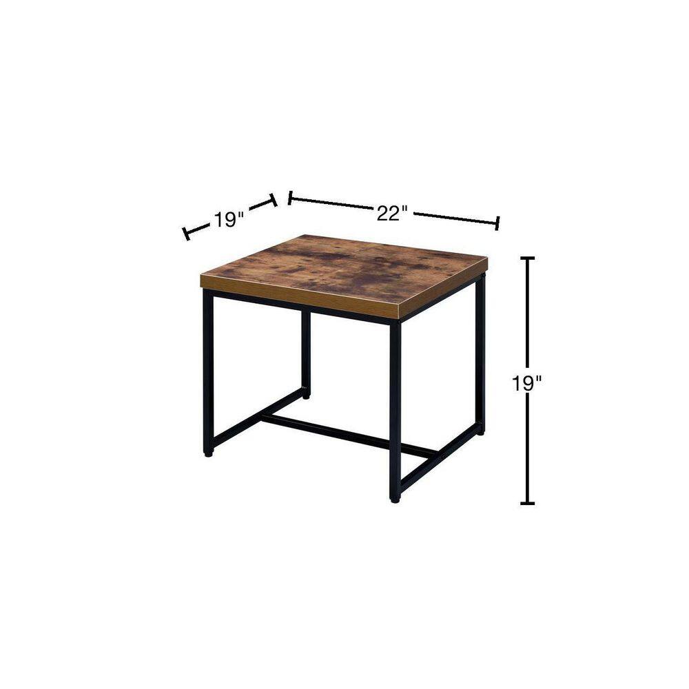 Weathered Oak and Black Rectangular Wood and Metal End Table