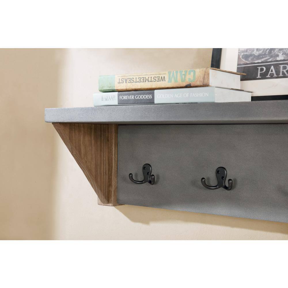 Newport Light Amber Wood and Gray Composite Entryway Bench with Coat Hooks
