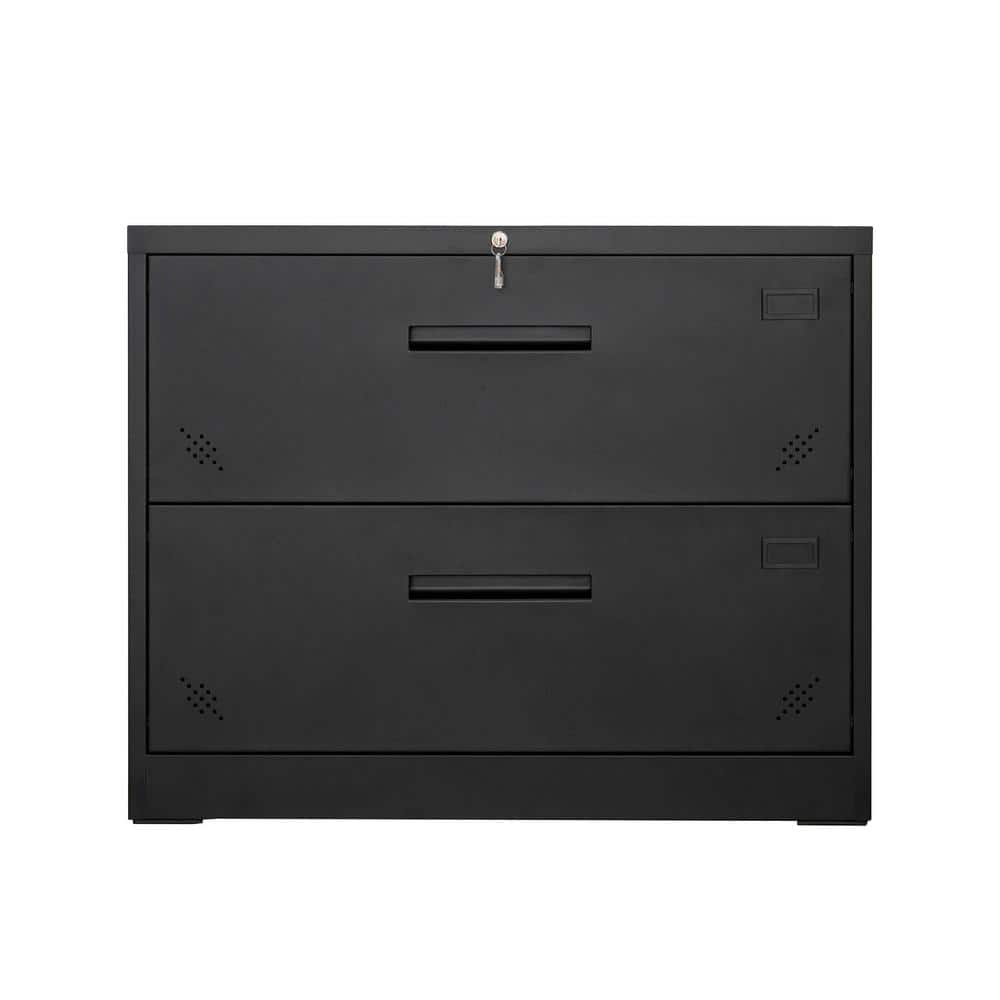 2-Drawer Black 28.7 in H x 35.4 in W x 17.7in D Wood Lateral File Cabinet for Home Office