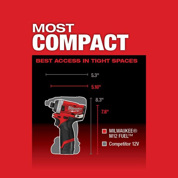 Milwaukee - M12 FUEL 12V Lithium-Ion Brushless Cordless 1/4 in. Hex Impact Driver Kit with One 2.0 Ah Battery, Charger and Bag