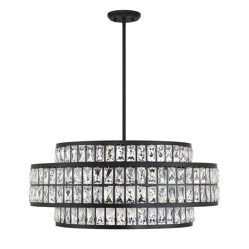 Renzo Matte Black 6-Light Crystal Drum Pendant