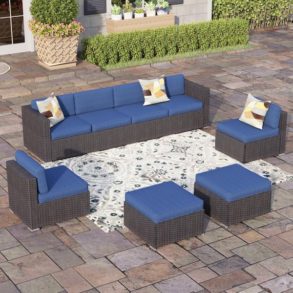 PHI VILLA Dark Brown 8 Seat 8-Piece Rattan Wicker Steel Patio Outdoor ...