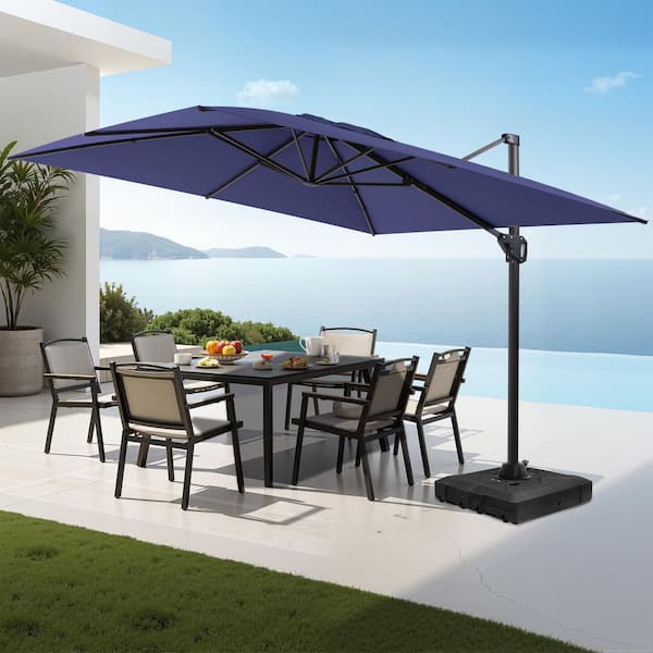 10 ft. x 10 ft. Aluminum Outdoor Parasol Offset Cantilever Tilt Rotational Patio Umbrella in Navy Blue with Stand