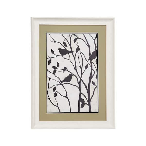 Litton Lane 17.5 in. x 23.5 in. Black and White Rectangular Bird Illustration Print Frame with Olive Green Mat Board
