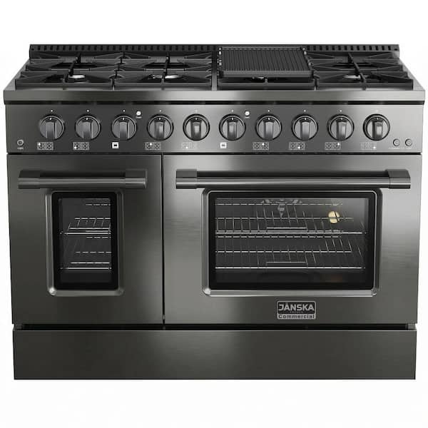 Designer Series 48 in. 8-Burner Freestanding, 6.7 cu. ft. Double Oven Gas Range with Griddle, PVD Black Stainless Steel