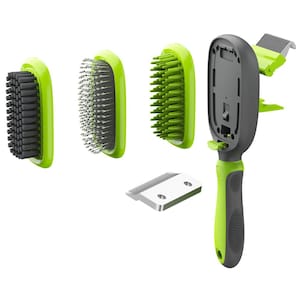 Conversion 5-in-1 Interchangeable Dematting and Deshedding Bristle Pin and Massage Grooming Pet Comb Green