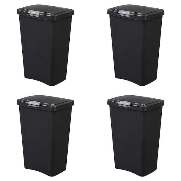 Sterilite 13 Gal. TouchTop Wastebasket with Titanium Latch in Black (4-Pack)