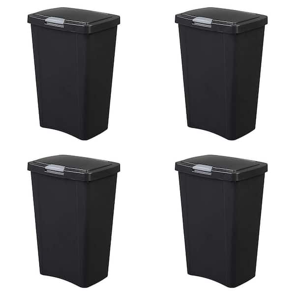 13 Gal. TouchTop Wastebasket with Titanium Latch in Black (4-Pack)