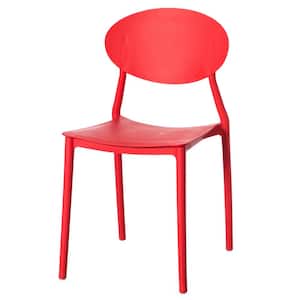 Modern Plastic Outdoor Dining Chair with Open Oval Back Design in Red
