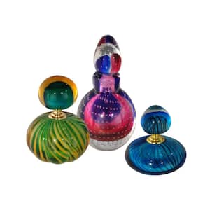 3-Piece Apollo 7 in. Multi-Colored Perfume Bottle with Hand Blown Art Glass Style
