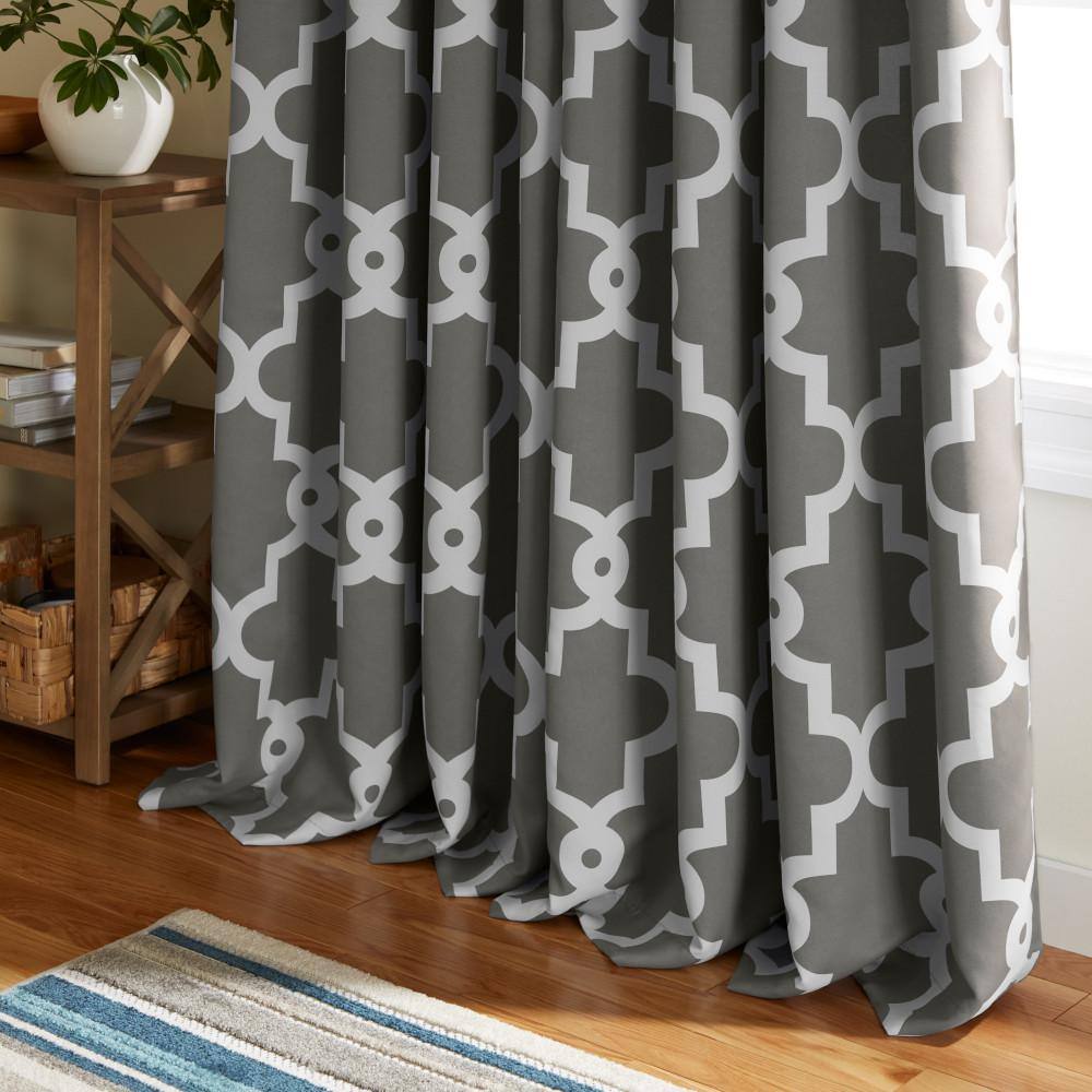 Black Pearl and White Geometric Blackout Grommet Curtain Panels