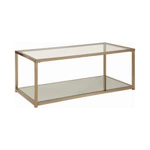 47 .25in Chocolate Chrome Rectangle Glass Coffee Table with Mirror Shelf