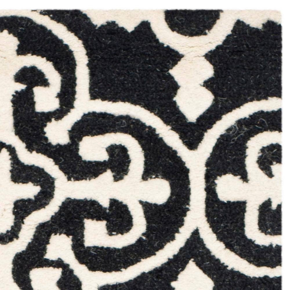 Black and Ivory Hand-Tufted Wool Geometric Runner Rug