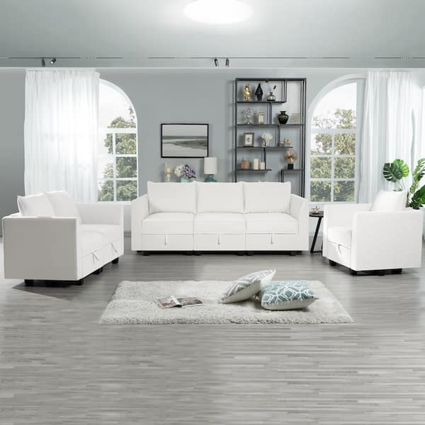MAYKOOSH Contemporary Sofa Living Room Set - White Down Linen