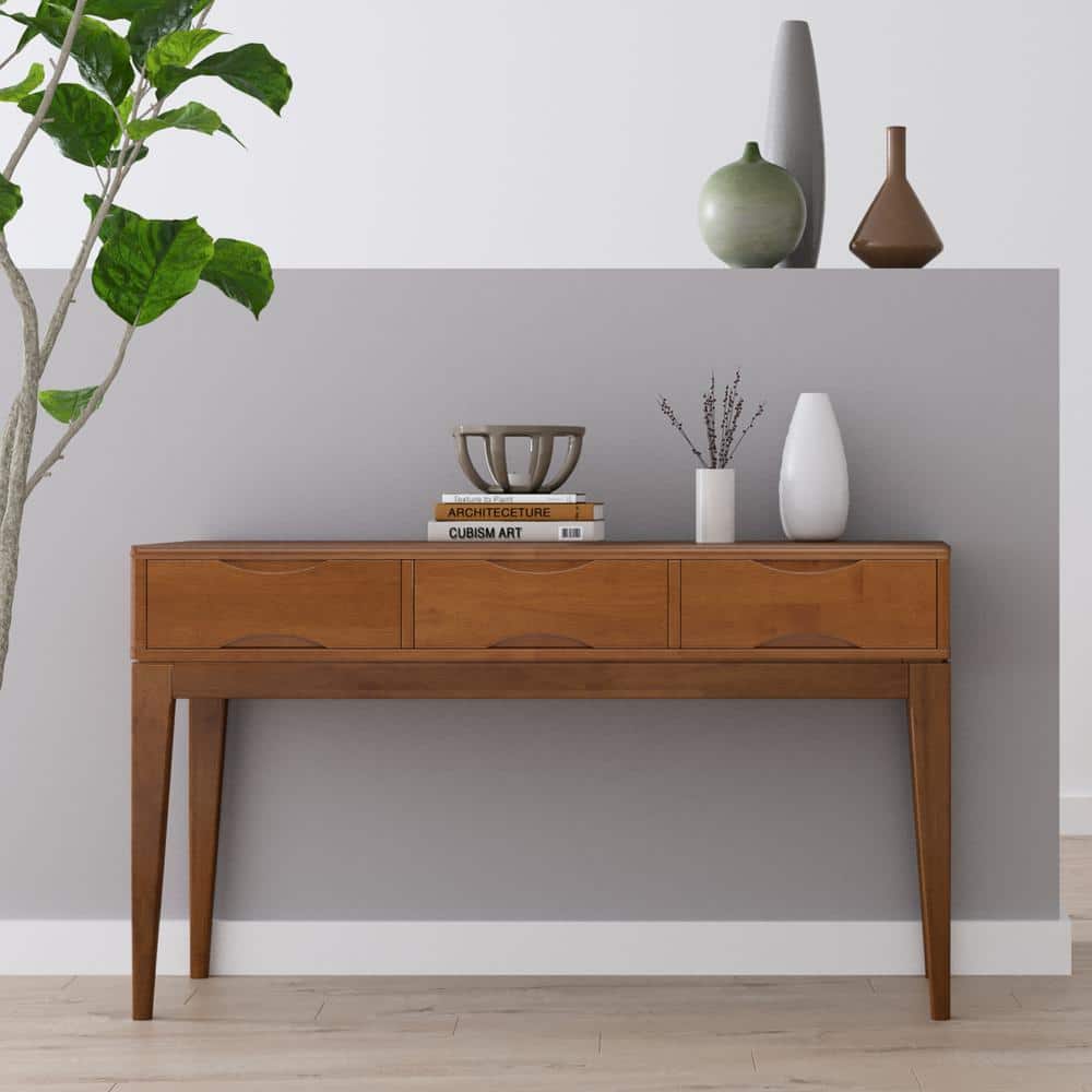 Teak Brown Solid Hardwood 54" Console Table with Storage