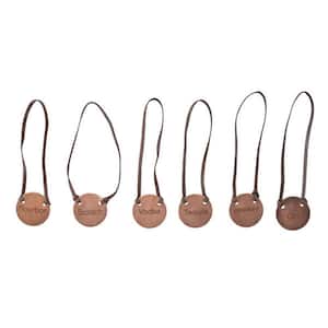 6-Piece Antique Copper Buffalo Leather and Cast-Iron Engraved Metal Bottle Tags and Printed Drawstring Bag Set