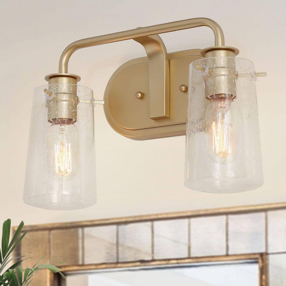 Modern Bathroom Gold 13.8 in. 2-Light Vanity Light, Bar Vanity Wall Light With Seeded Glass Shades price history on PriceWatchPro
