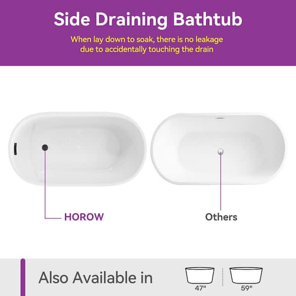59 in. x 27.6 in. Soaking Bathtub with Side Drain in White/Matte Black