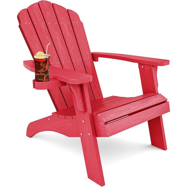 Mximu Oversize Red Outdoor Plastic Adirondack Chair with Large Cup Holder
