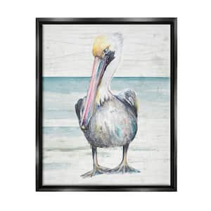 Pelican Bird Standing Beach Sand Grain Pattern Design by Patricia Pinto Floater Frame Animal Art Print 21 in. x 17 in.