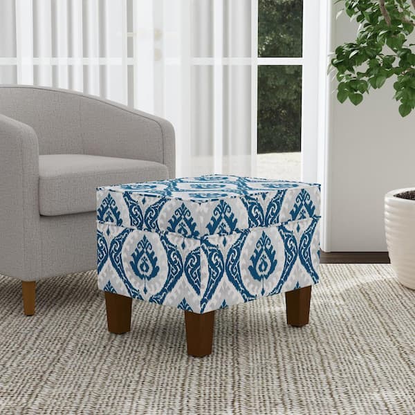 Homepop Blue Ikat Medallion Polyester Ottoman with Storage