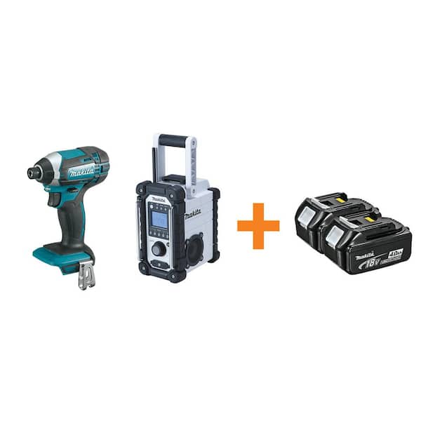 Makita 18-Volt LXT Lithium-Ion 1/4 in. Cordless Impact Driver and Compact Job Site Radio with Free 4.0Ah Battery (2-Pack)