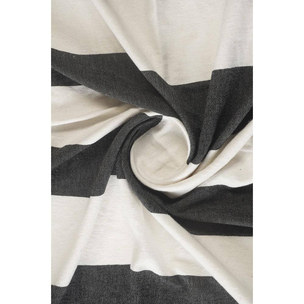 Charcoal and Ivory Striped Cotton Tasseled Throw Blanket